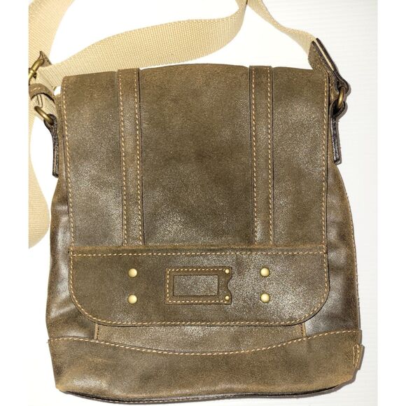 NWOT Patricia Nash Brown North South Moto Messenger Crossbody Leather Unisex Bag - Picture 2 of 12